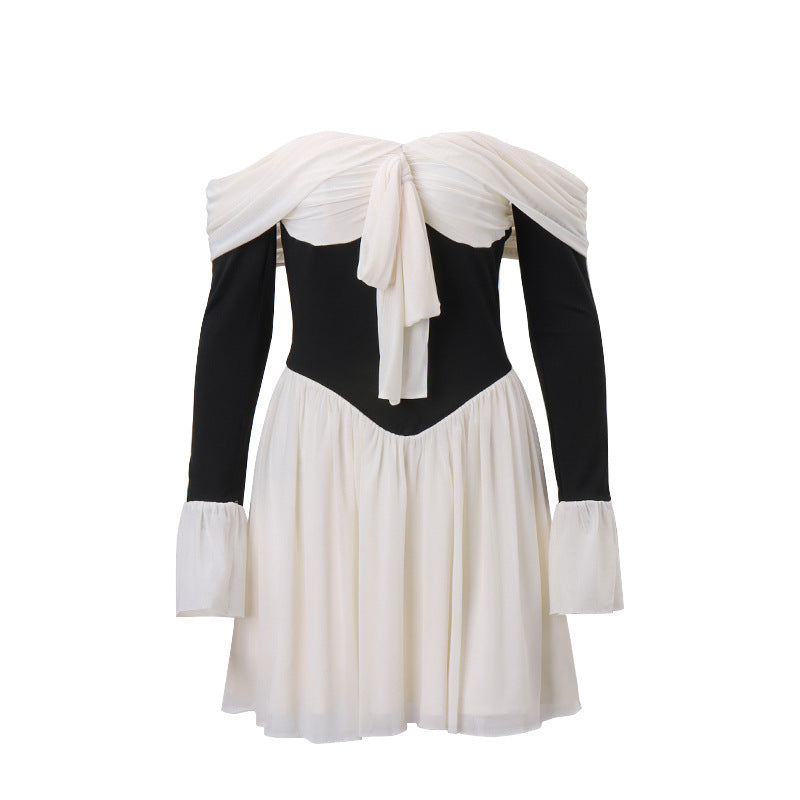 Off-shoulder jurk met kleuraccenten en flair – Livia