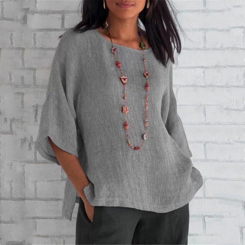 Lichte dames top met oosterse kraagdetails – Maisie