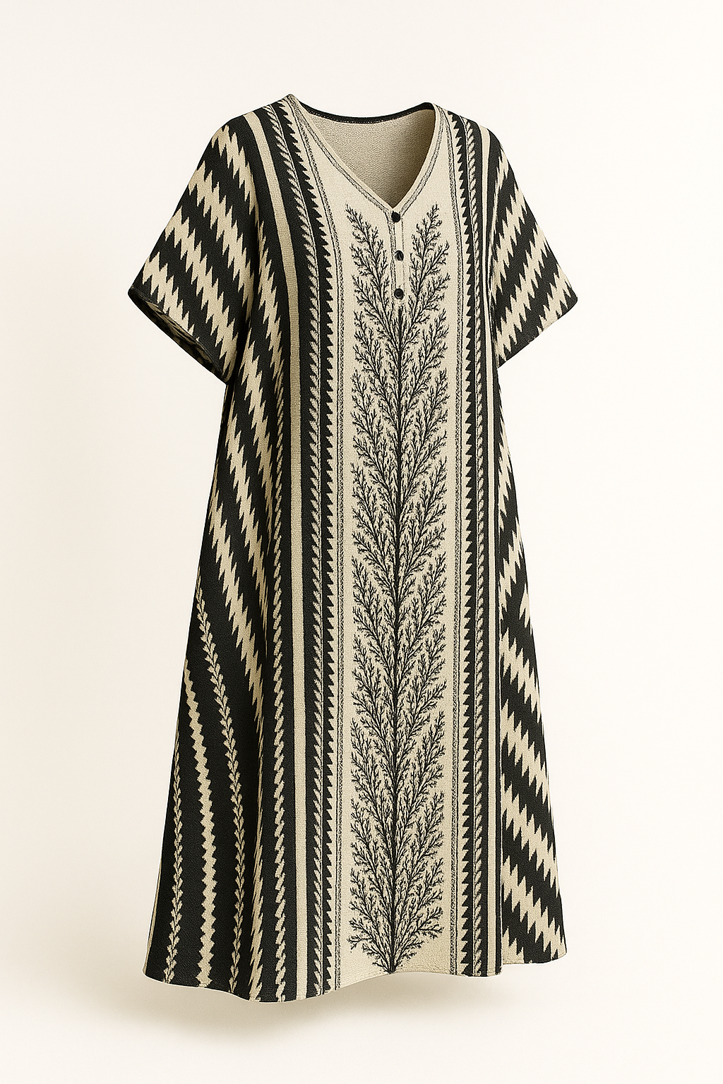 Etnische Zwart-Witte Kaftan Jurk voor Dames – Alenya