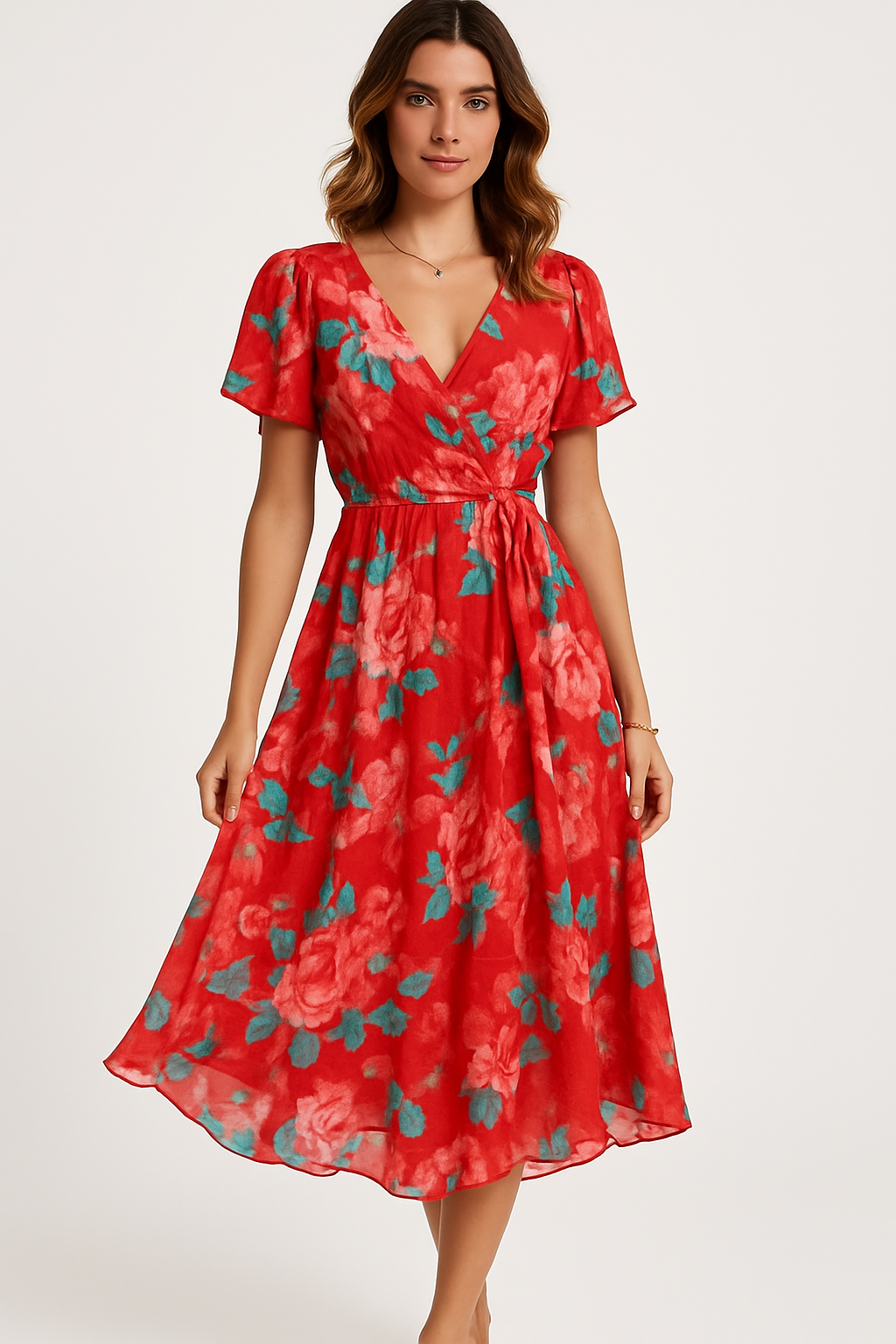 Wikkelzomerjurk met V-hals van chiffon – Ember