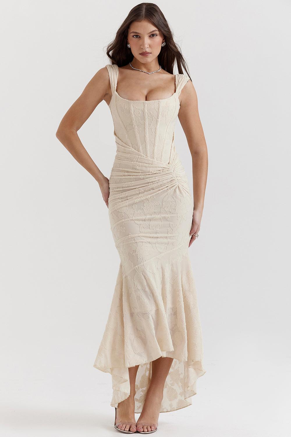 Getextureerde maxi-jurk met elegante pasvorm – Amelie