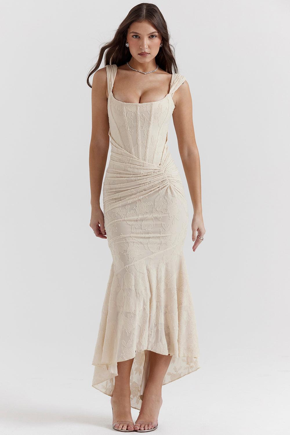 Getextureerde maxi-jurk met elegante pasvorm – Amelie