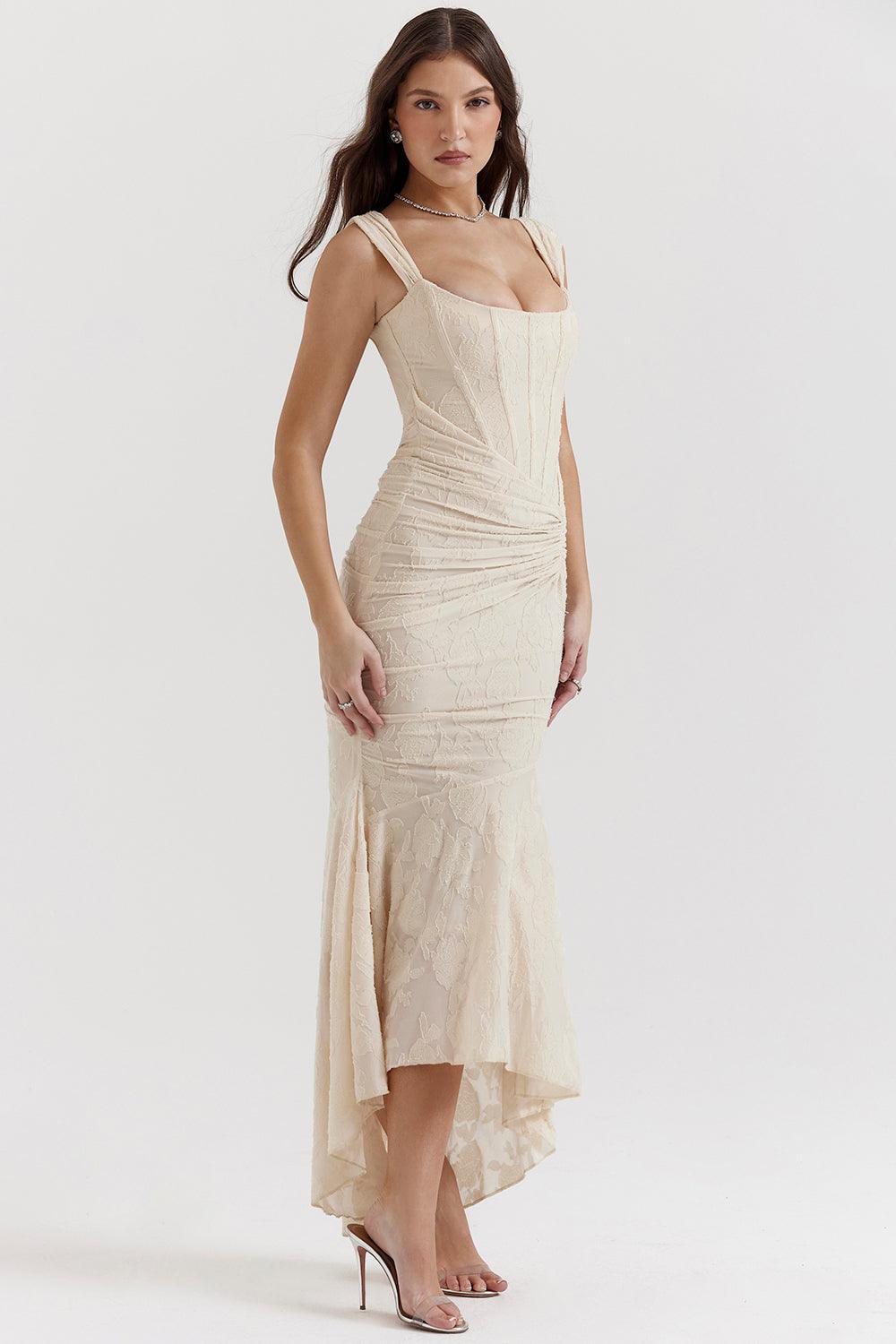 Getextureerde maxi-jurk met elegante pasvorm – Amelie