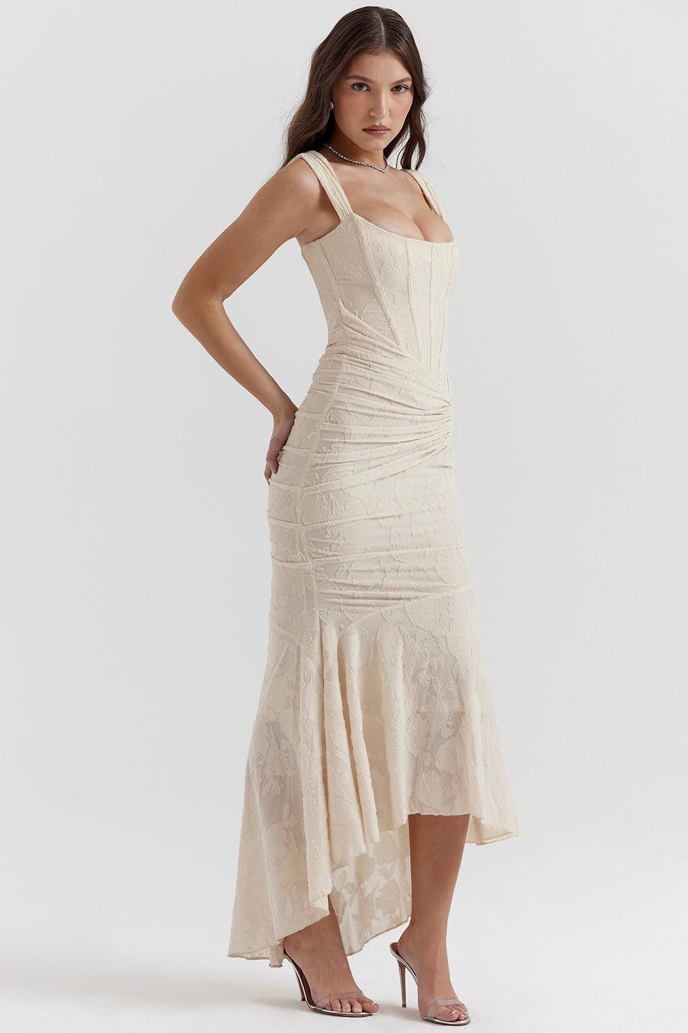 Getextureerde maxi-jurk met elegante pasvorm – Amelie