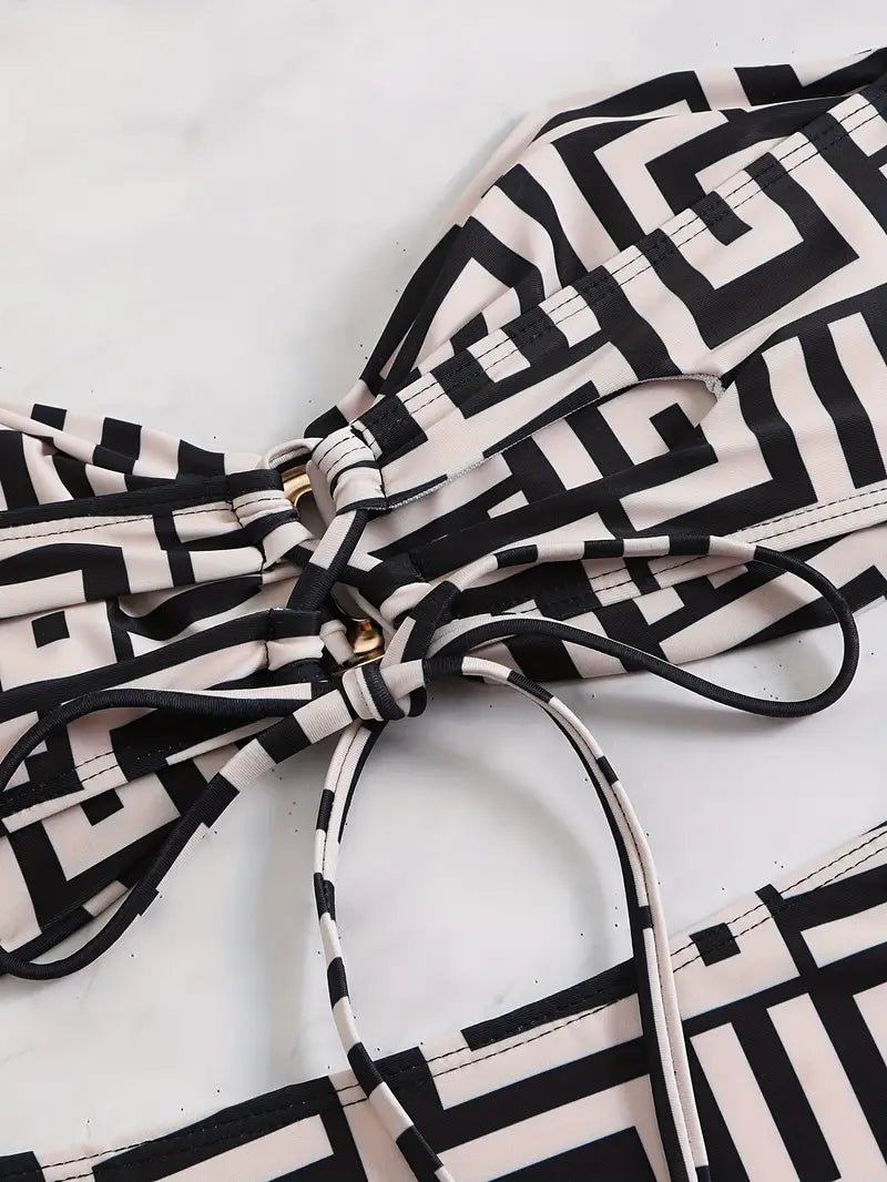 Bandeau bikini dames geometrische print set – Elina
