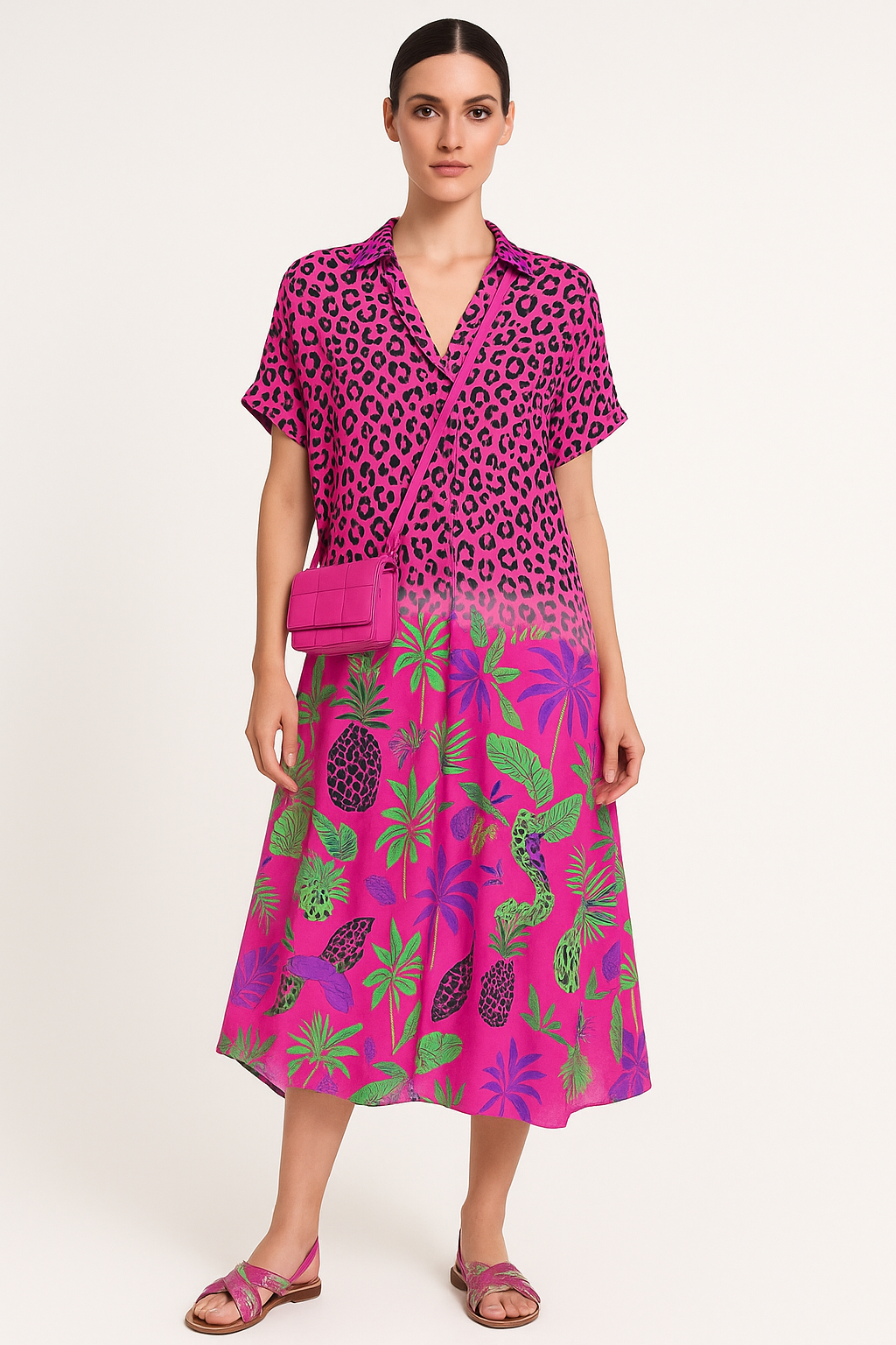 Luchtige maxi-jurk met V-hals en prints – Lara
