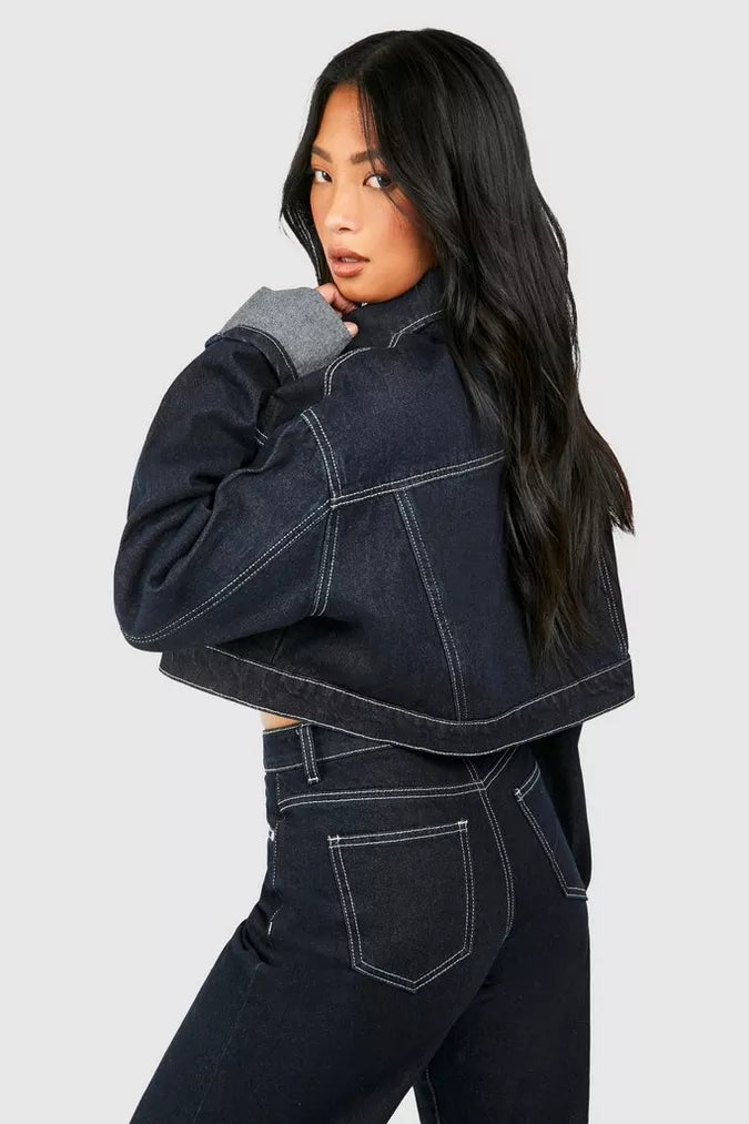 Denim Set voor Dames met Cropped Jacket en Wijde Jeans – Reyna