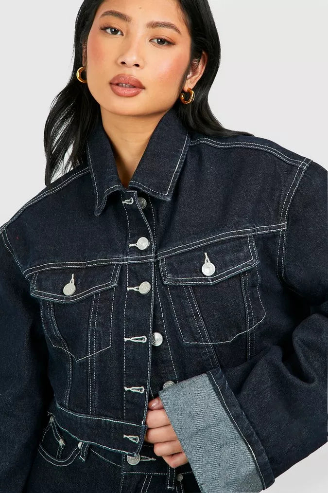 Denim Set voor Dames met Cropped Jacket en Wijde Jeans – Reyna