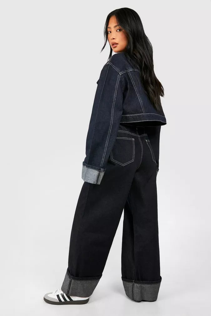 Denim Set voor Dames met Cropped Jacket en Wijde Jeans – Reyna