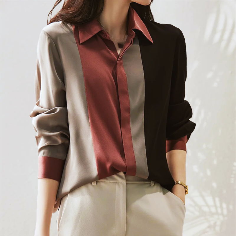 Satijnen dames blouse met lange mouwen voor elegantie – Camille
