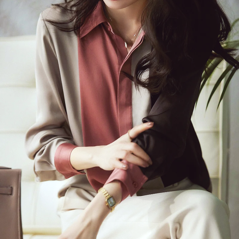 Elegante Satijnen Lange Mouwen Blouse voor Dames - Victoria