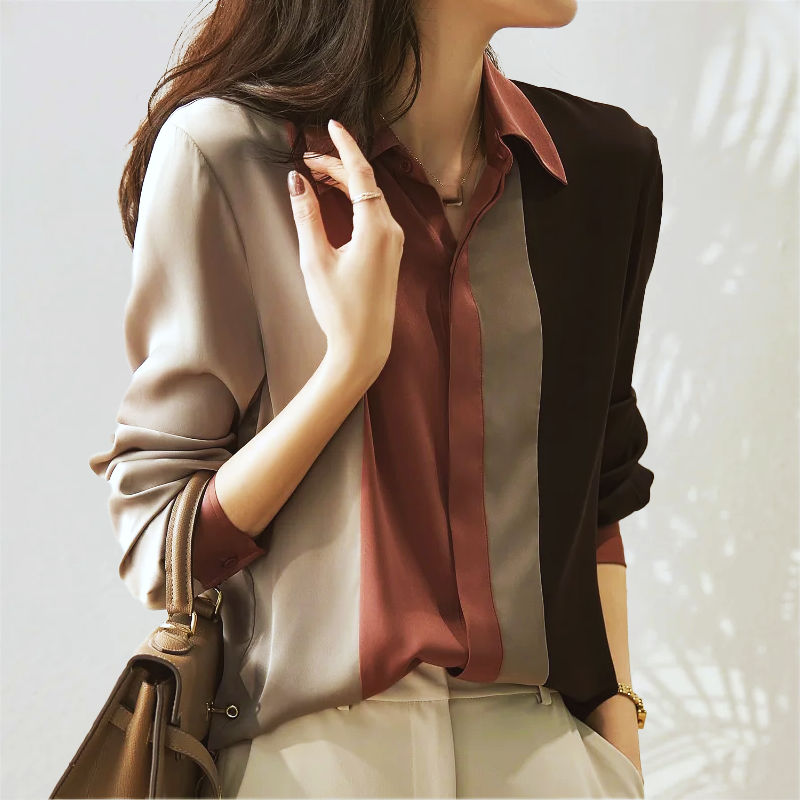 Satijnen dames blouse met lange mouwen voor elegantie – Camille