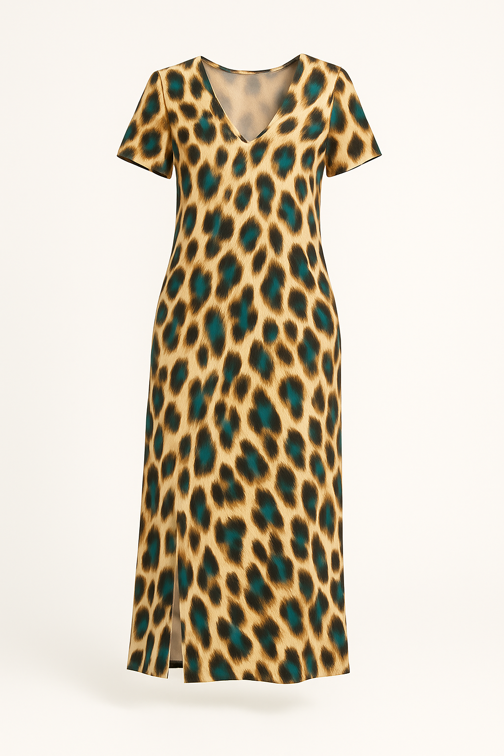 Lange damesjurk met split en V-hals – Simone