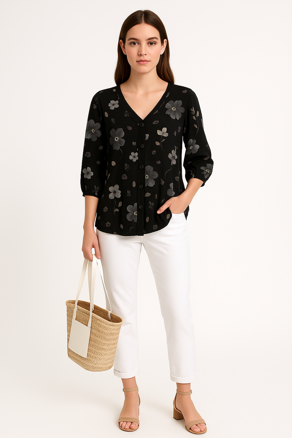 Luchtige damesblouse met bloemenprint en losse pasvorm – Élodie