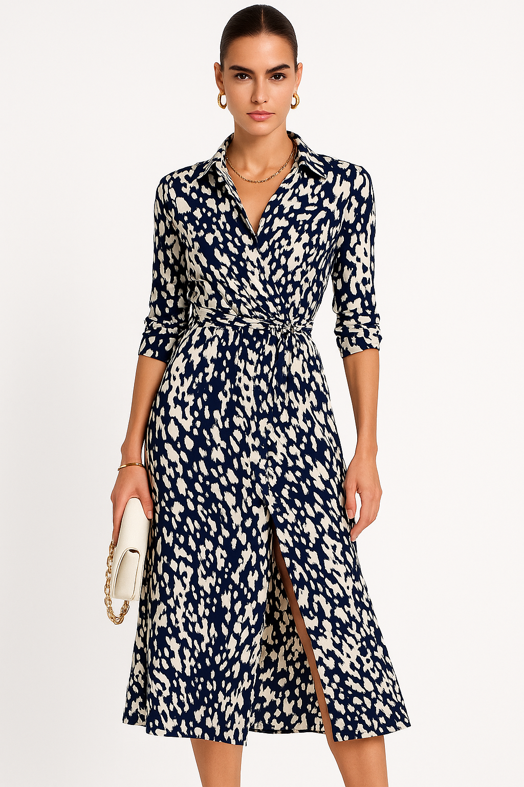 Elegante Jurk met Tailleceintuur en Print – Maëlys