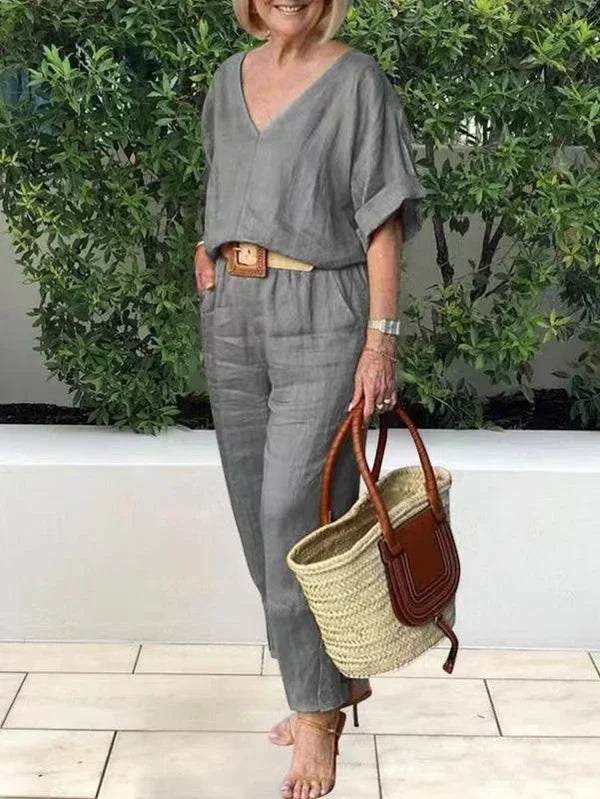 Luxe Zomerset met V-Hals en Relaxte Pasvorm – Isabelle