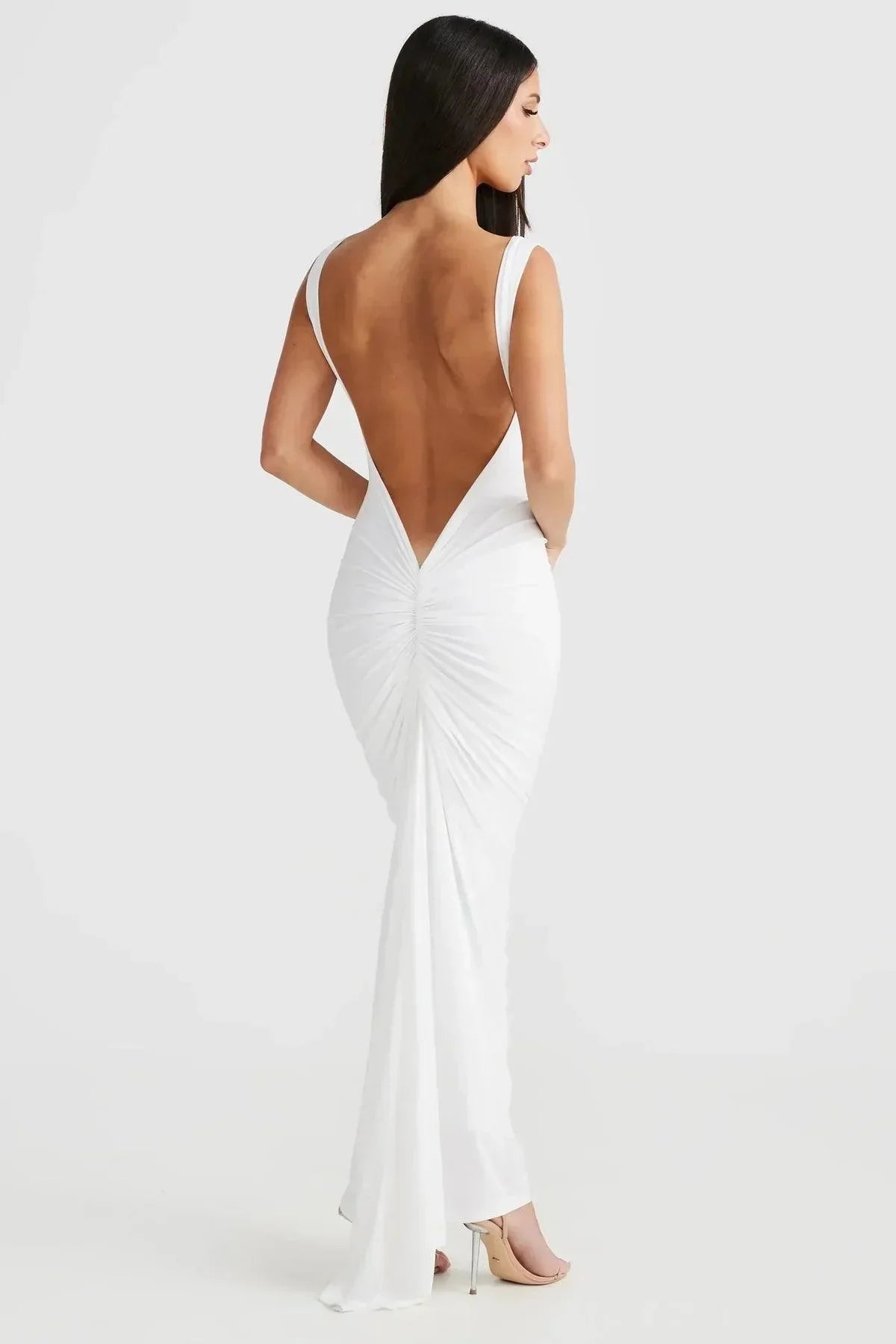 Backless geplooide lange jurk voor dames – Aurora