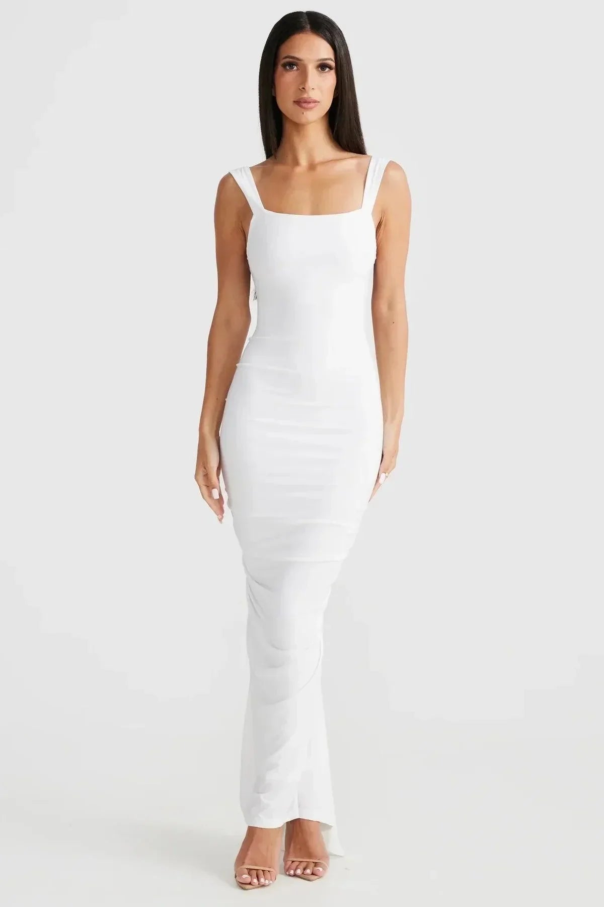 Lange Geplooide Jurk Open Rug Elegant – Eva