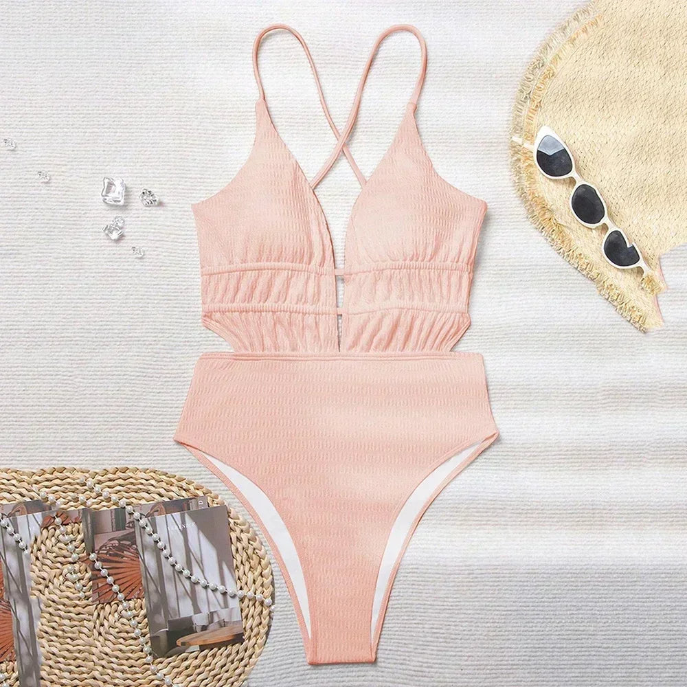 Geribbeld Badpak met Cross-Straps en Verstelbare Bandjes – Alvarisse