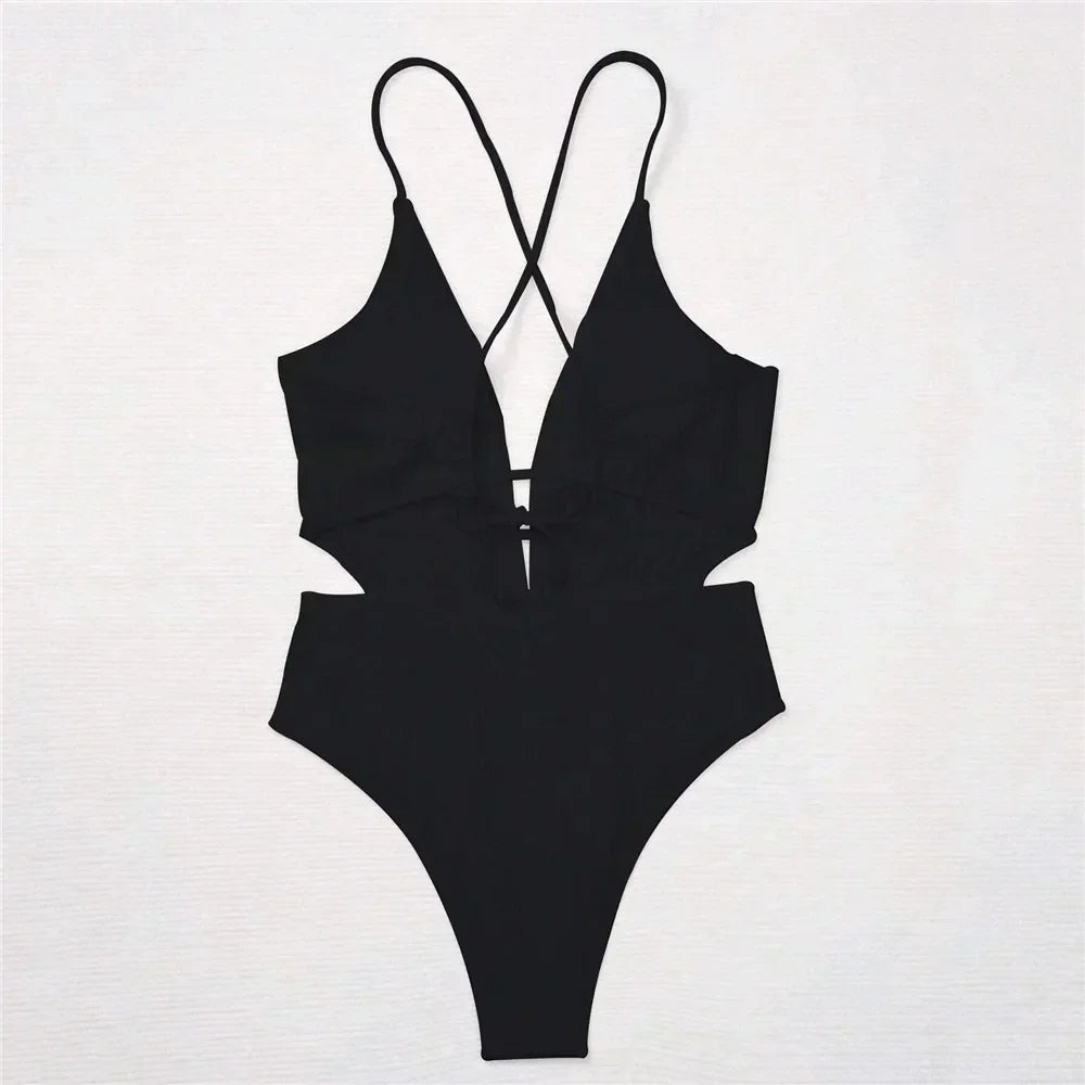 Geribbeld Badpak met Cross-Straps en Verstelbare Bandjes – Alvarisse