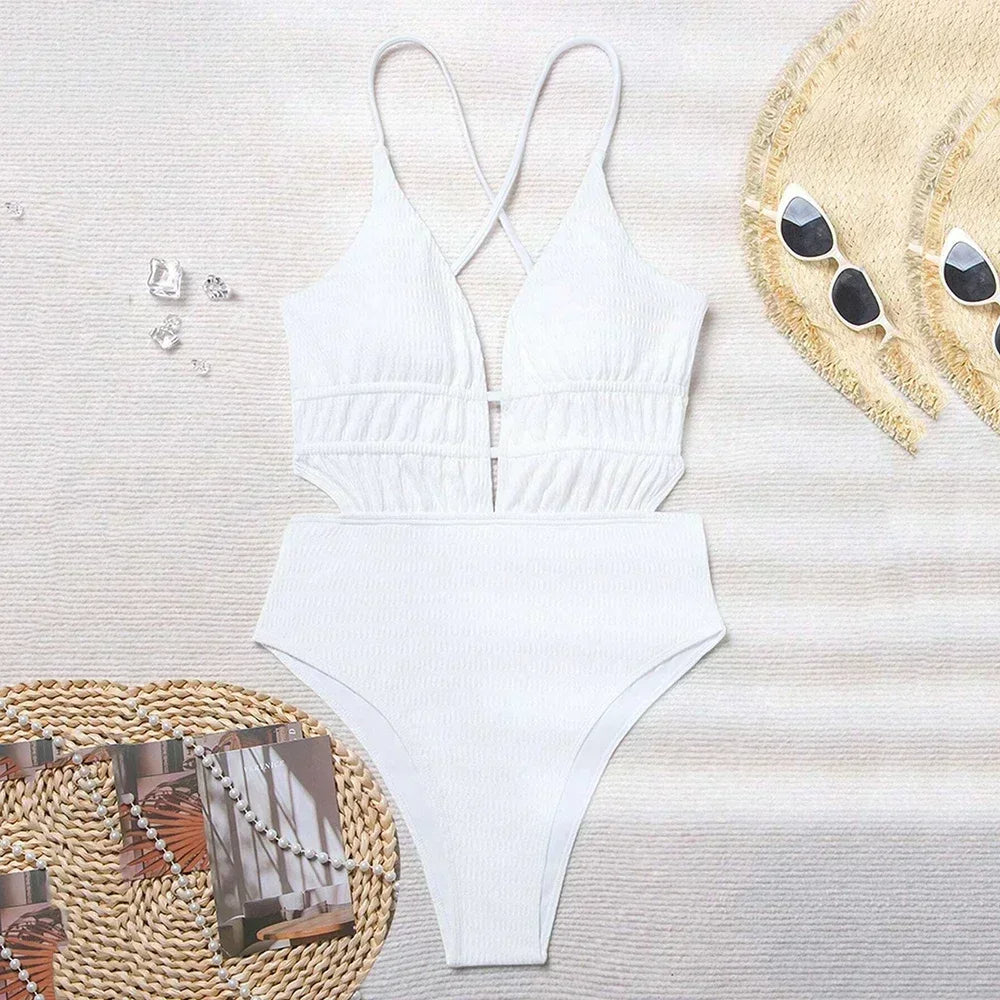 Geribbeld Badpak met Cross-Straps en Verstelbare Bandjes – Alvarisse