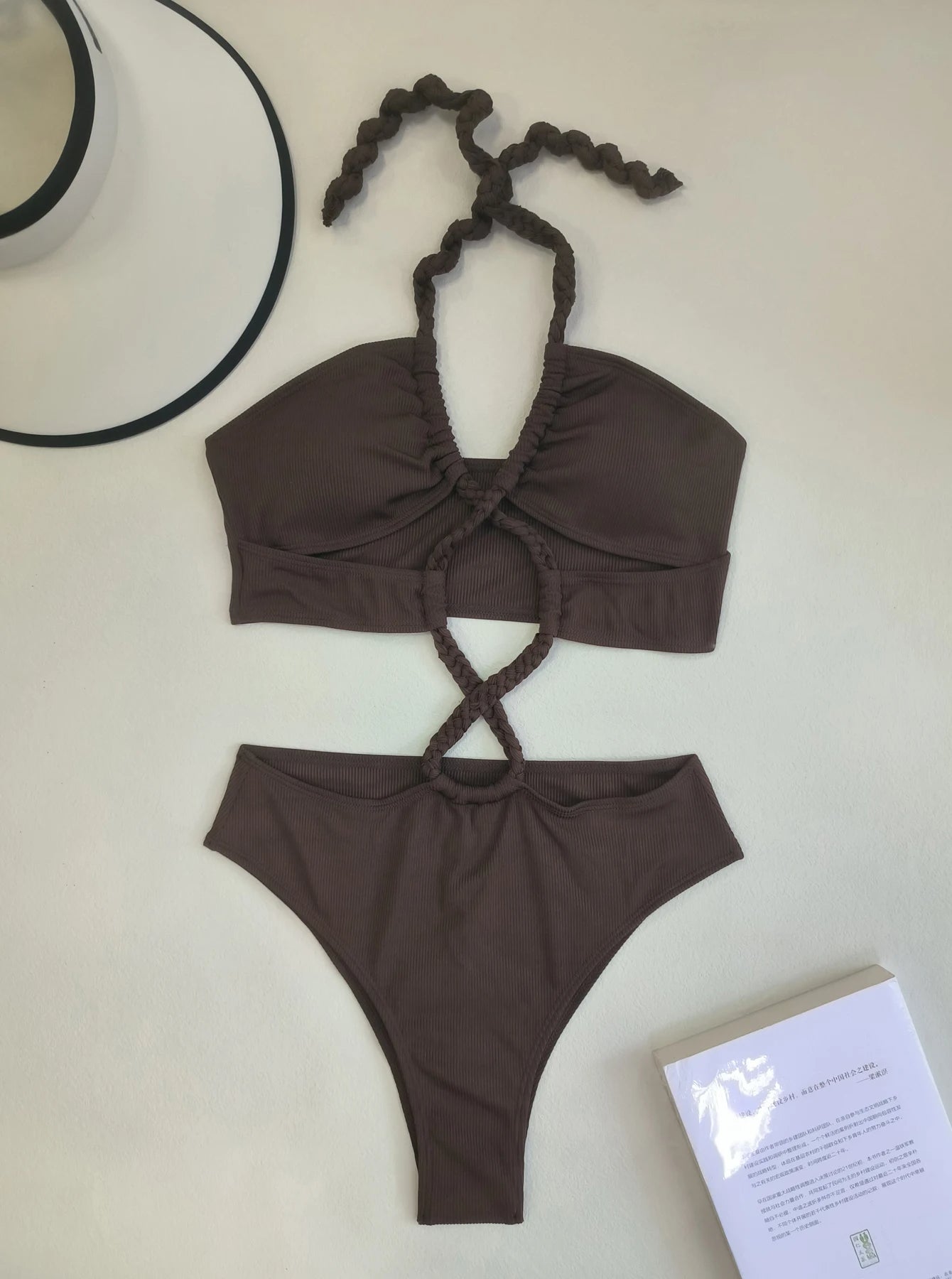 Halter bikini dames bruin knoopdetails set – Selina