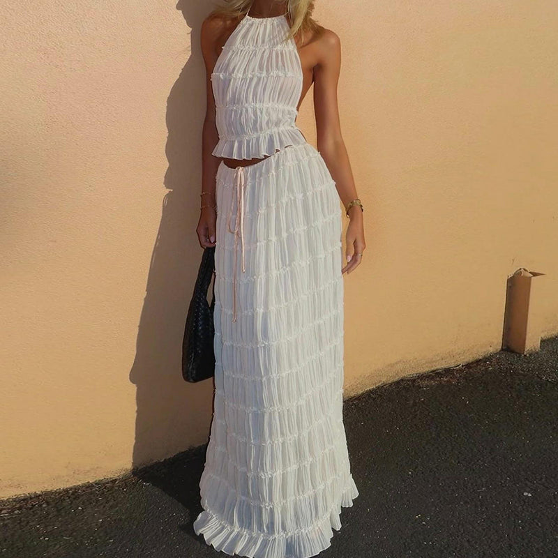Boho dames maxi set met rugloos halterontwerp – Amara