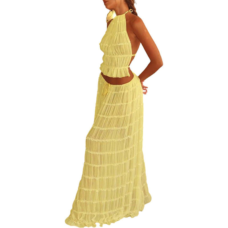 Boho dames maxi set met rugloos halterontwerp – Amara
