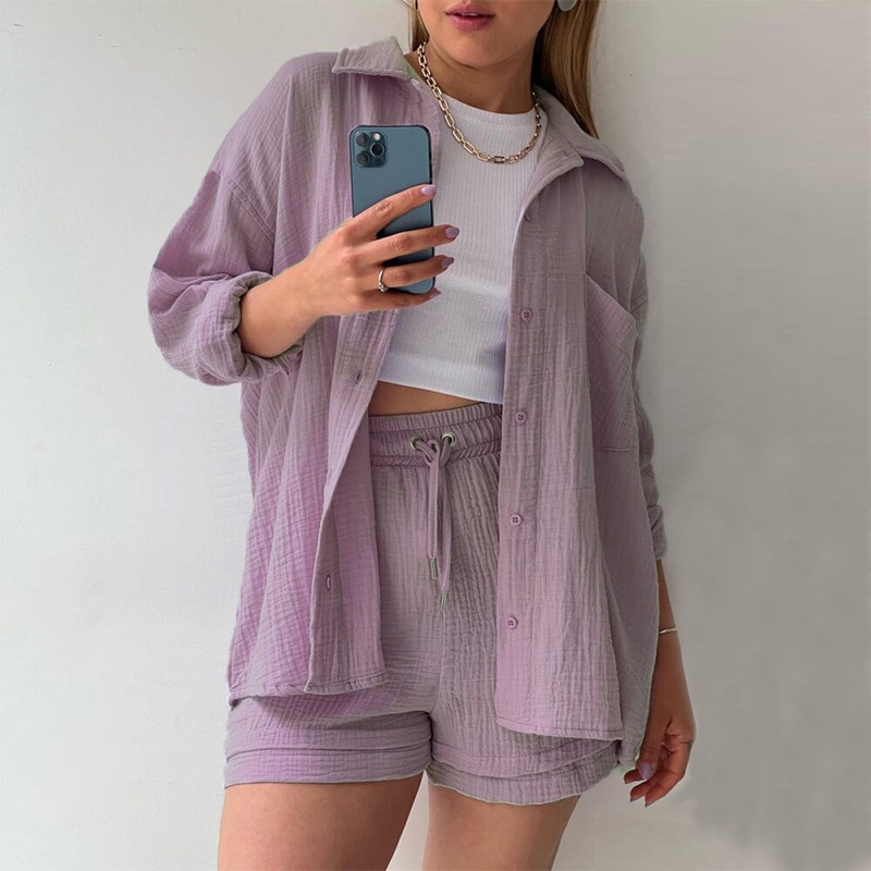 Zomer dames set met korte broek en kraag – Elvía