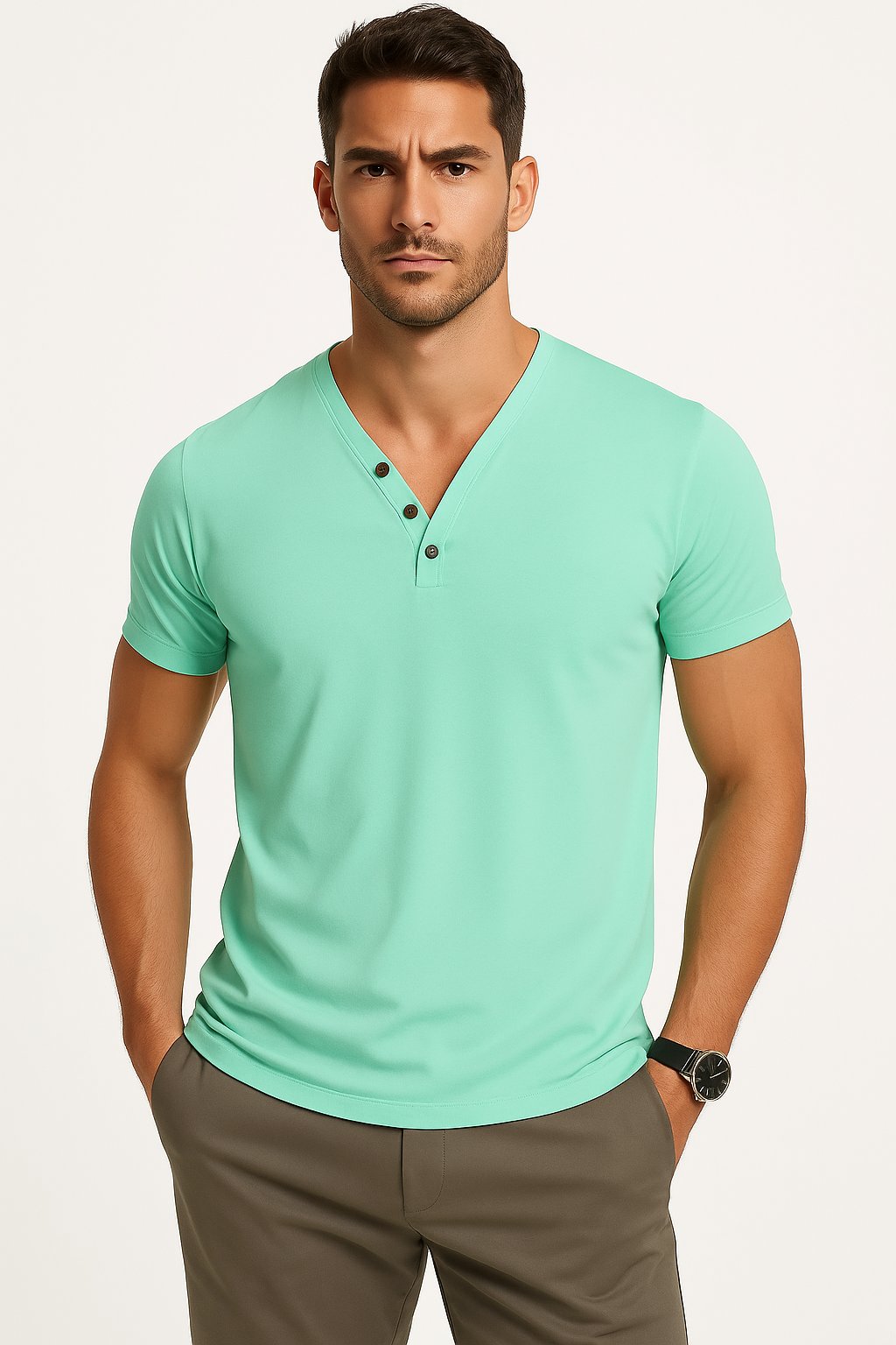 Casual heren T-shirt met V-hals en stretch – Joris