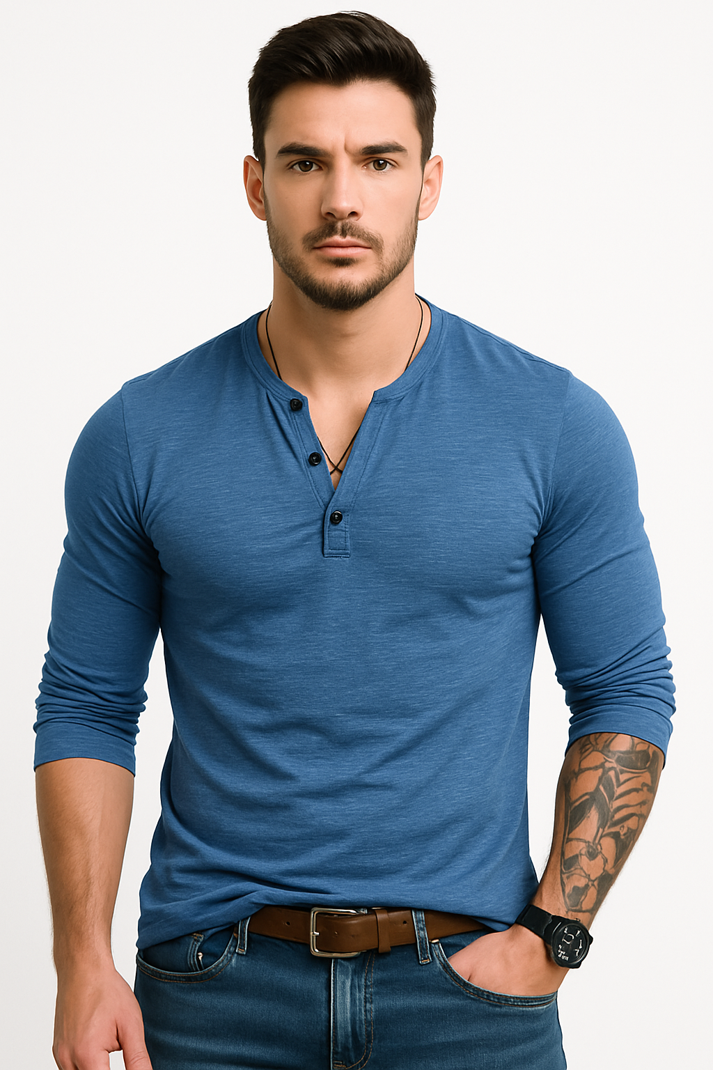 Lange mouwen Henley T-shirt voor heren kopen – Kian