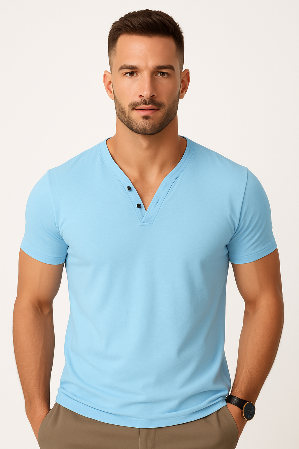 Casual heren T-shirt met V-hals en stretch – Joris