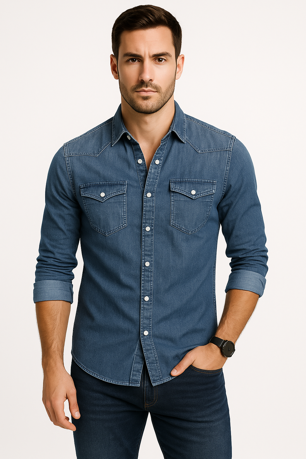 Denim Overhemd Heren Casual Stoer Design – Vultrix