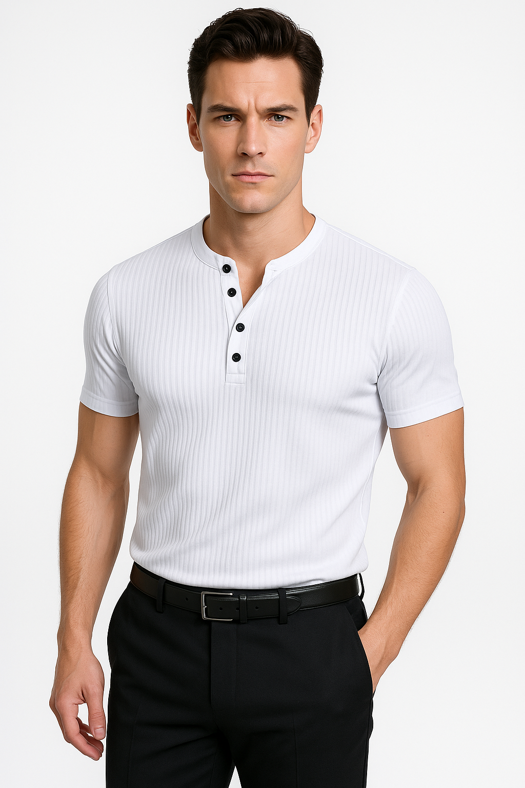 Muscle Fit Henley T-shirt voor heren met knopen – Bart