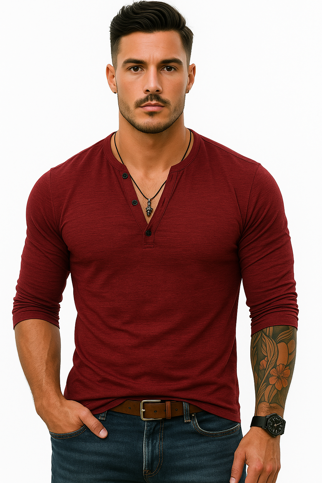 Lange mouwen Henley T-shirt voor heren kopen – Kian