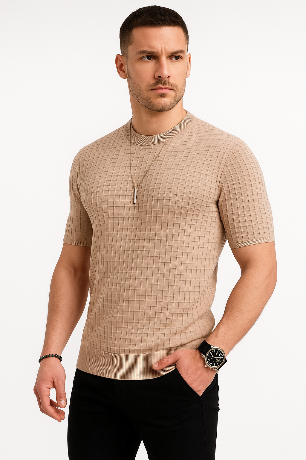 Casual heren T-shirt – ademend met wafelstructuur – Diederik