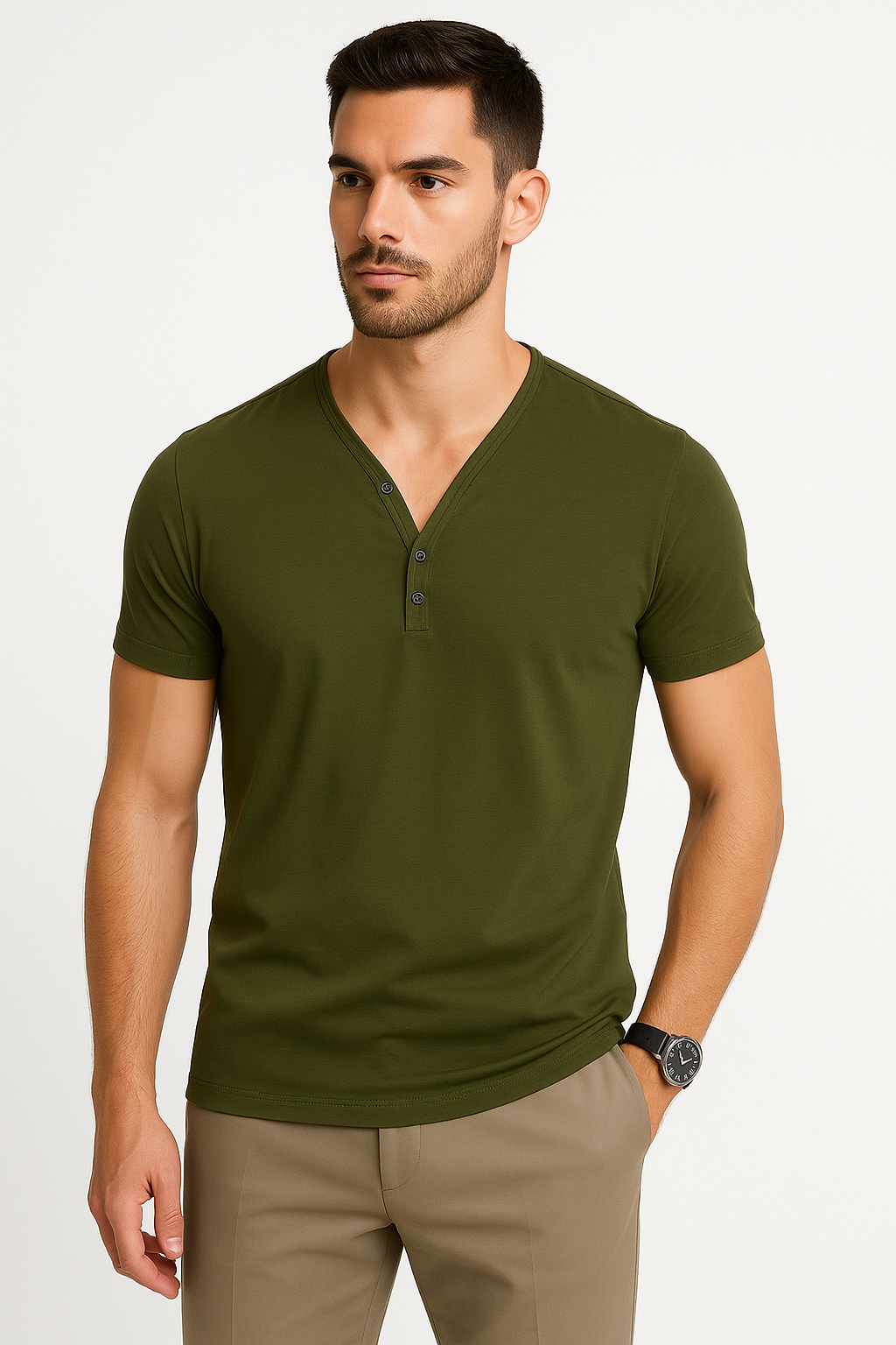 Casual heren T-shirt met V-hals en stretch – Joris
