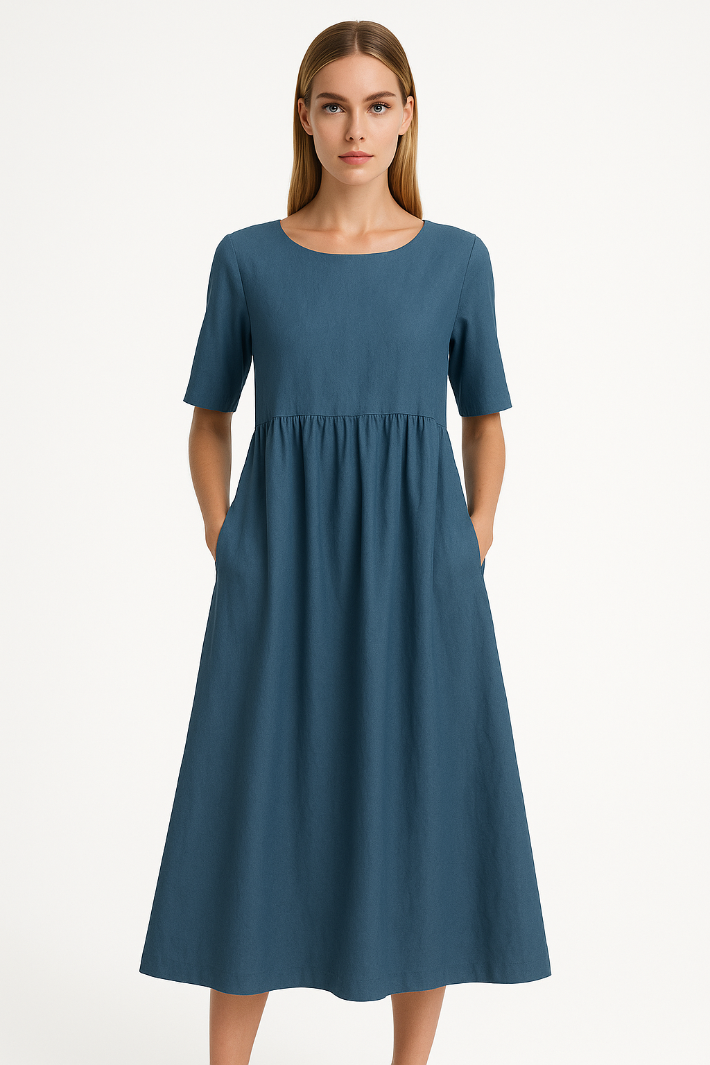 Relaxed maxi-jurk met ronde hals – Elin