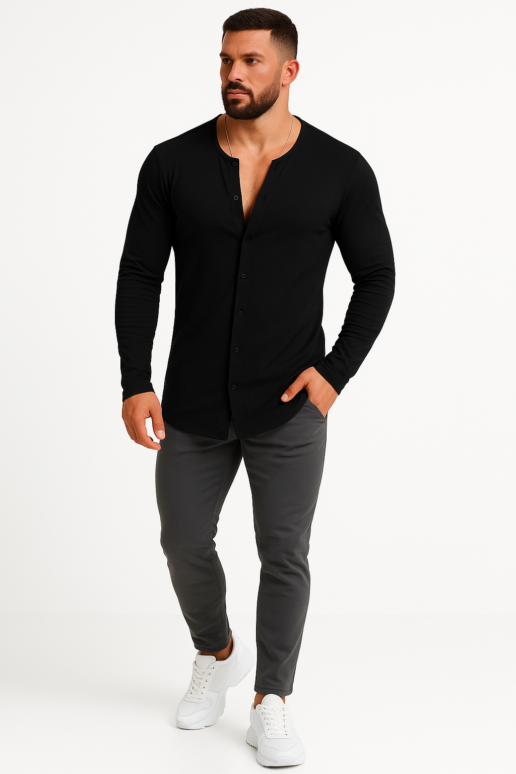 Lange mouwen T-shirt met knoopjes voor heren – John
