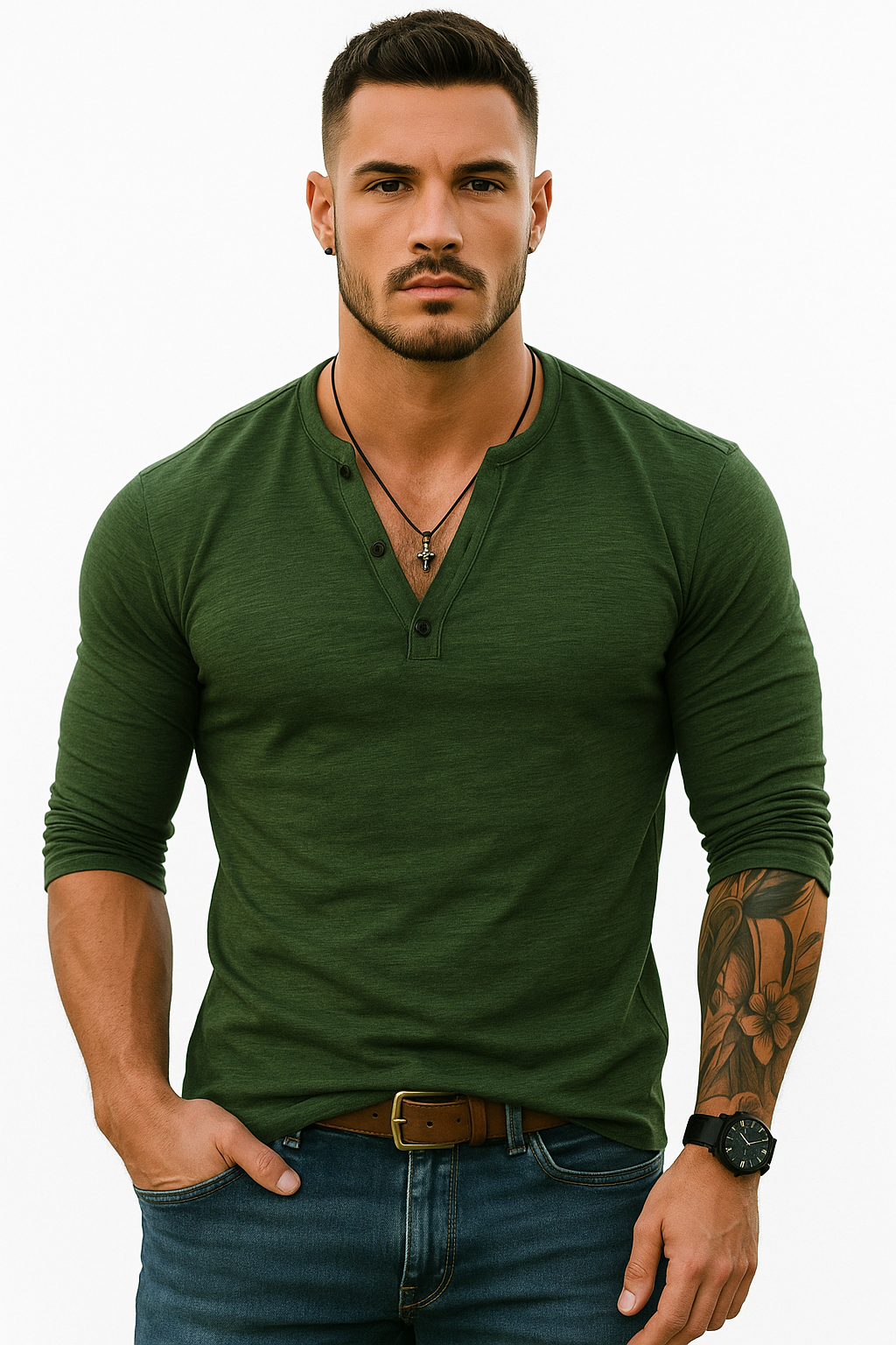 Lange mouwen Henley T-shirt voor heren kopen – Kian