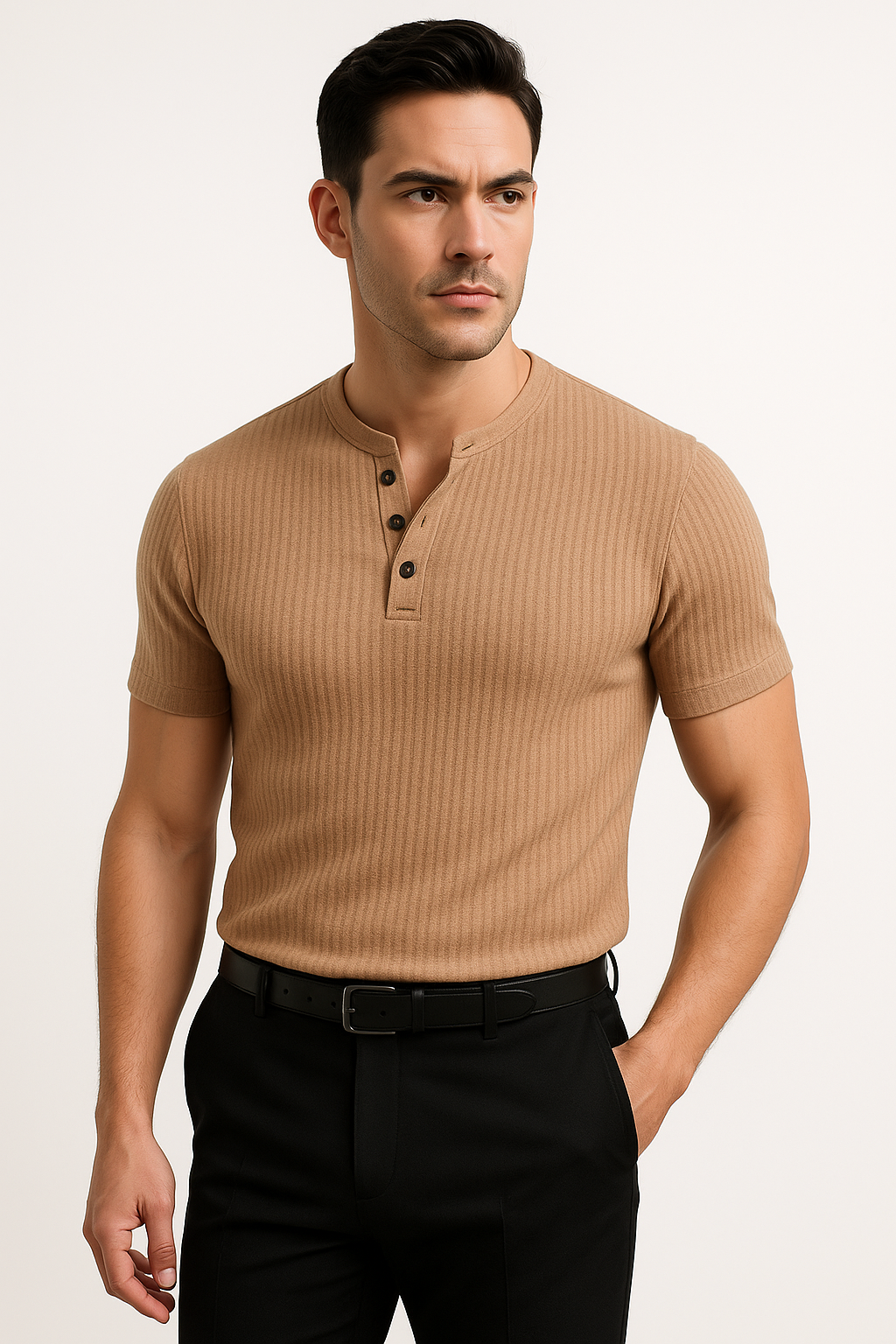 Muscle Fit Henley T-shirt voor heren met knopen – Bart