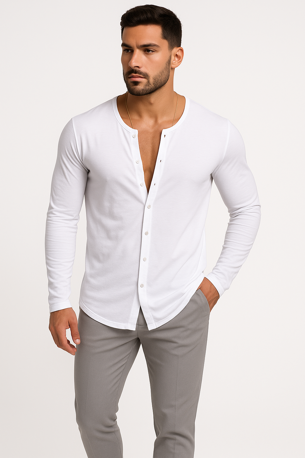 Lange mouwen T-shirt met knoopjes voor heren – John
