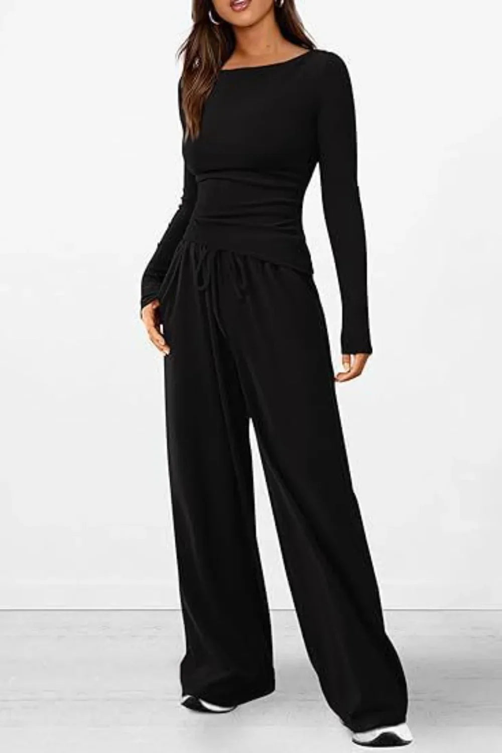 Ronde hals lange mouw top en broek set – Donna
