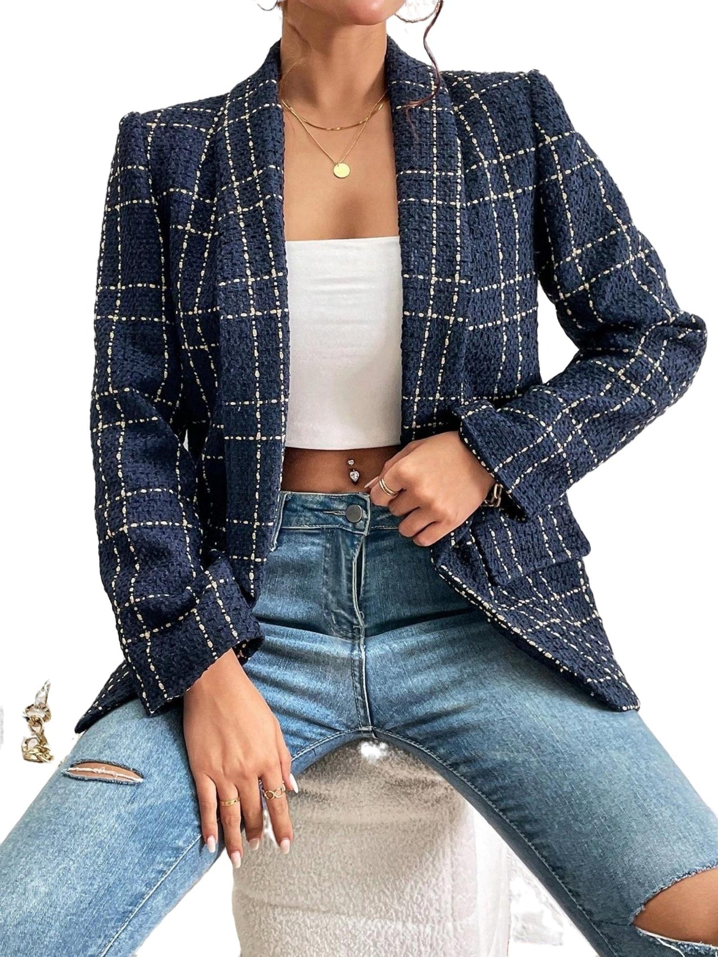 Geruite damesblazer voor elegante stijl en comfort – Clara