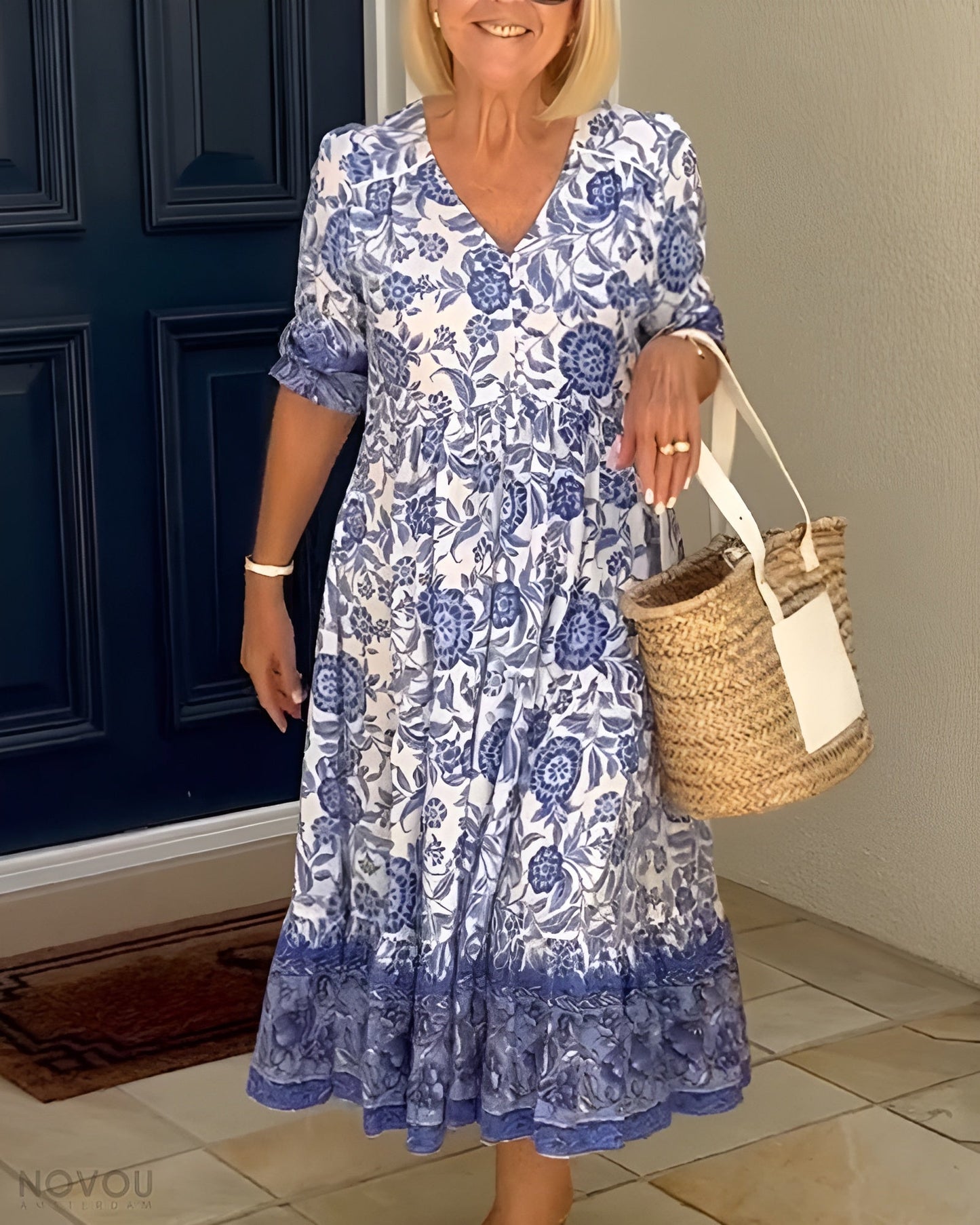 Dames Bloemen Maxi Jurk V-hals Ademend Comfort – Seleste