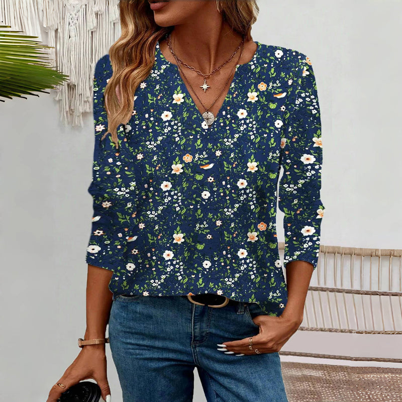 Bloemenprint dames blouse met V-hals – Lotte