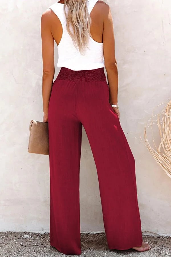 Hoge taille damesbroek met knoopdetail en comfort – Riana