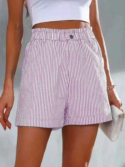 Gestreepte dames shorts met hoge tailleband – Maud