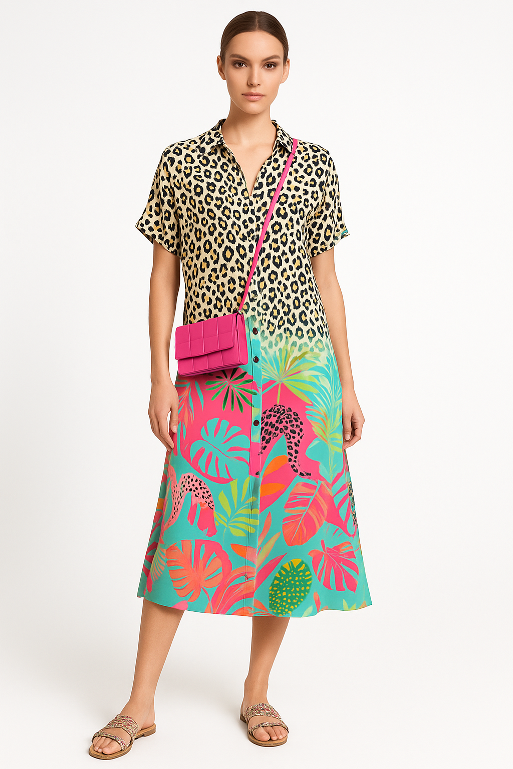 Luchtige maxi-jurk met V-hals en prints – Lara