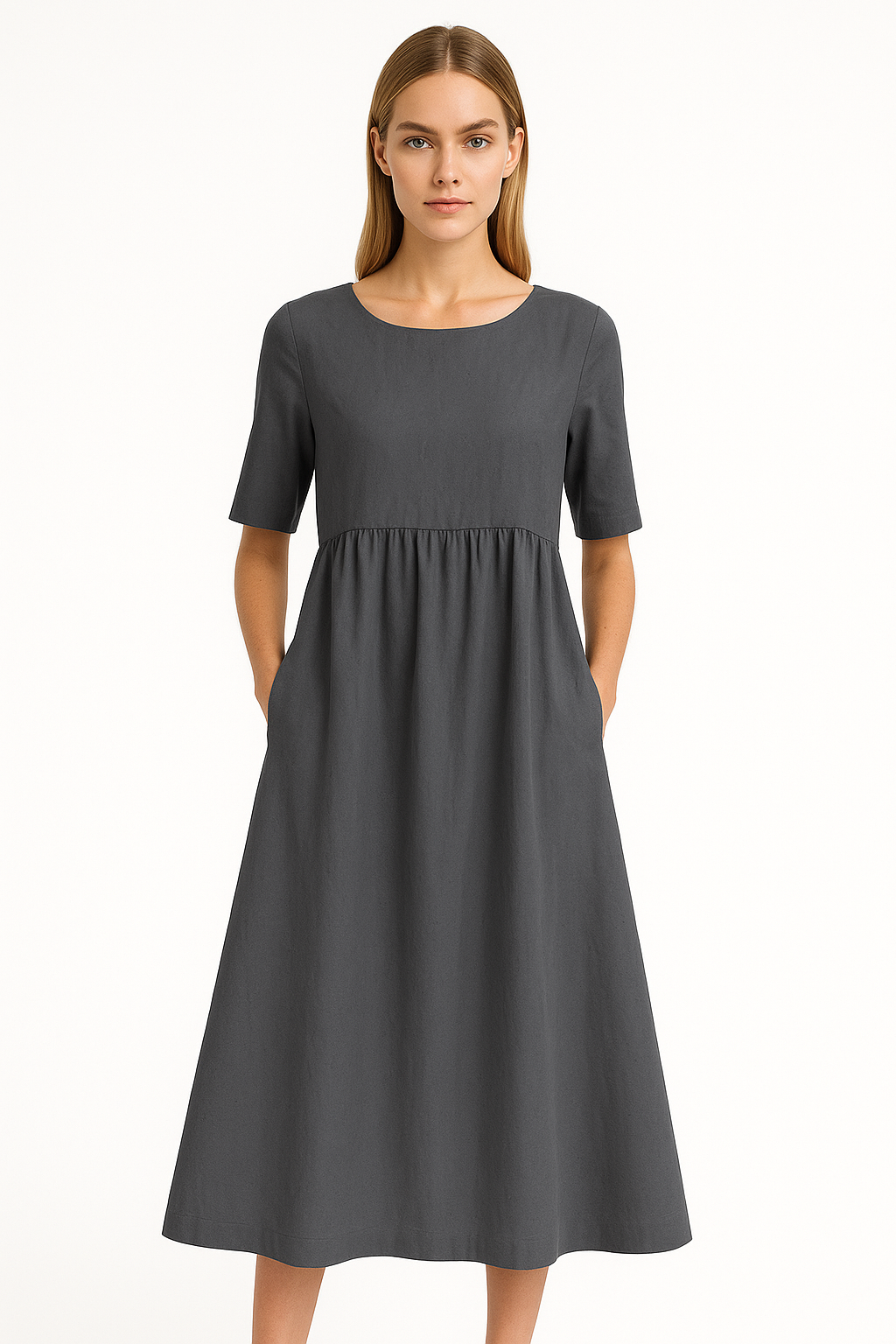 Relaxed maxi-jurk met ronde hals – Elin